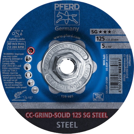 Pferd 61221 5in CC-GRIND-SOLID 5/8-11 Thread - SG for STEEL 61221-PFERD